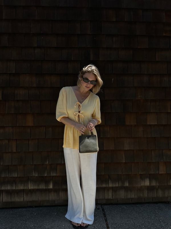 Blouse with puffed sleeves - Yellow linen