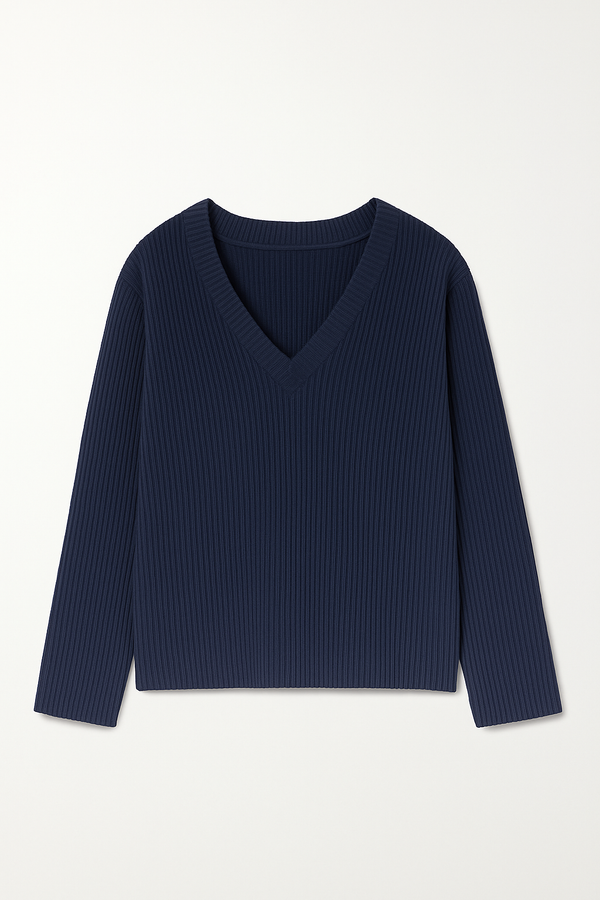 Pull encolure en V - Tricot marine