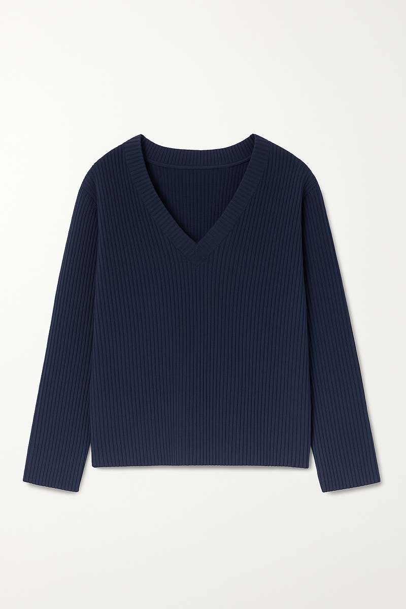 Pull encolure en V - Tricot marine