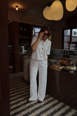 Ribbed Straight Pants - Ivory