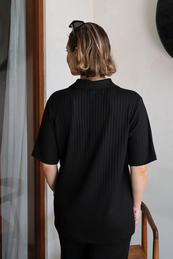 Ribbed Short Sleeve Shirt - Black