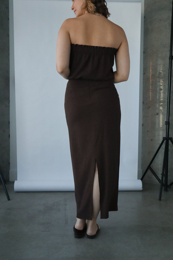 Maxi skirt with back slit - Chocolate linen