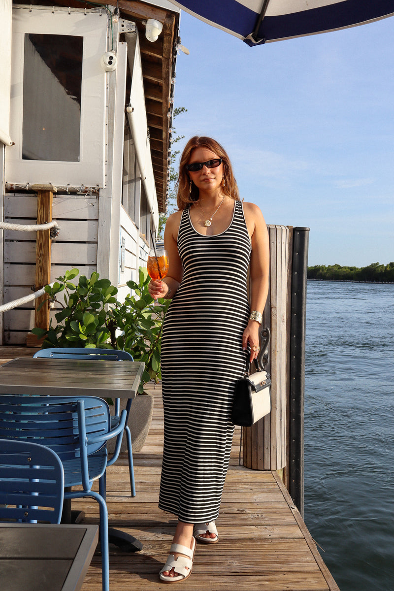 Robe maxi à bretelles - Bambou rayé noir