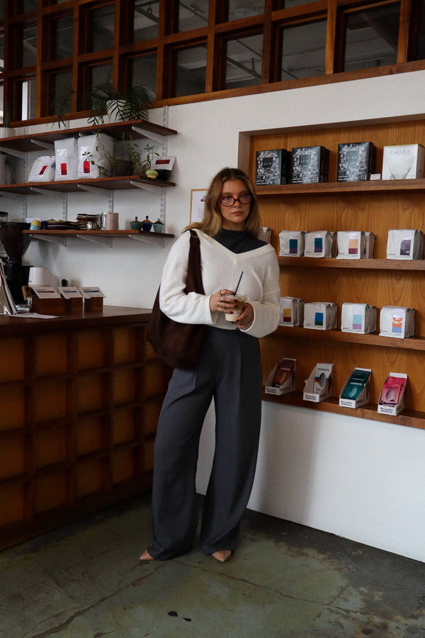 Pantalon droit à pince - Charcoal chiné