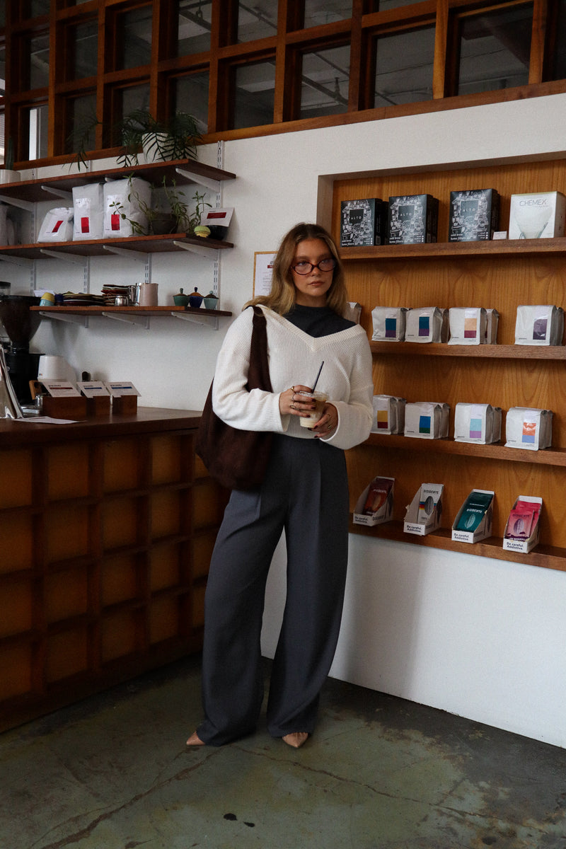 Pantalon droit à pince - Charcoal chiné
