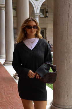 Pull encolure en V - Tricot torsadé charcoal