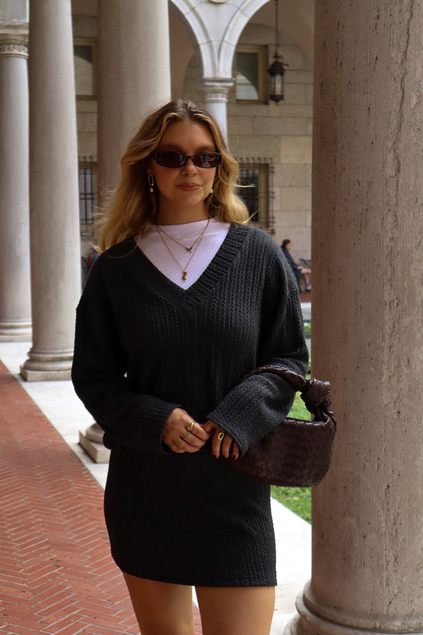 Pull encolure en V - Tricot torsadé charcoal