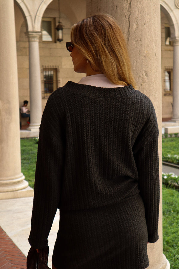 Pull encolure en V - Tricot torsadé charcoal