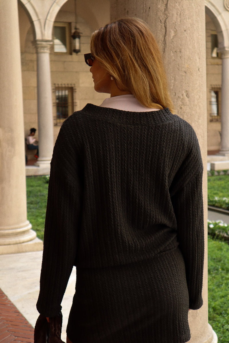 Pull encolure en V - Tricot torsadé charcoal
