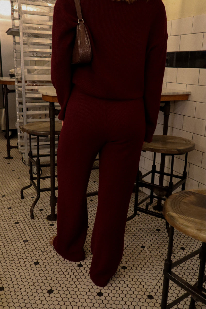Pantalon droit - Tricot bourgogne