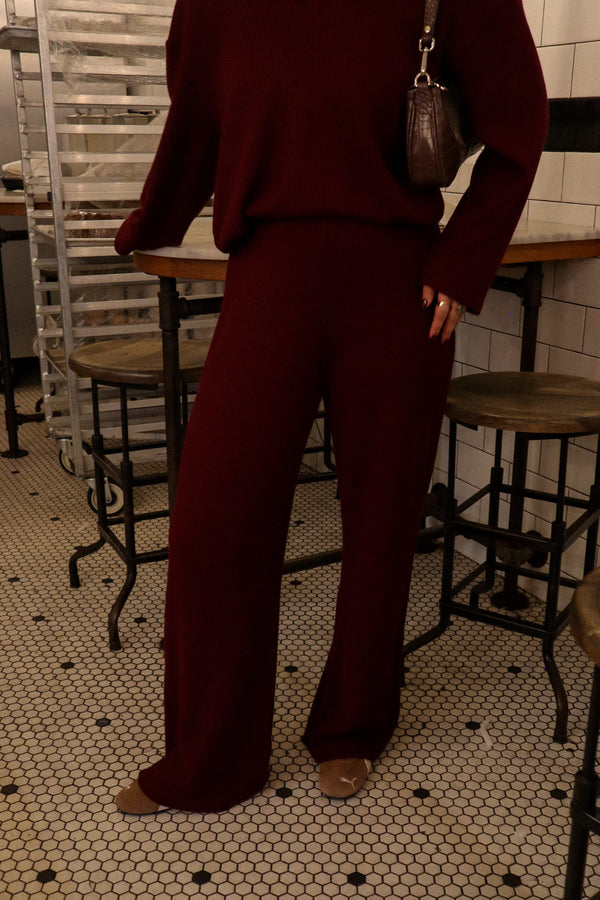 Pantalon droit - Tricot bourgogne