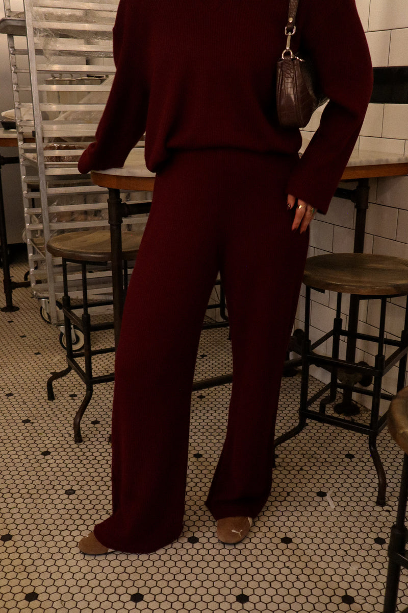 Pantalon droit - Tricot bourgogne