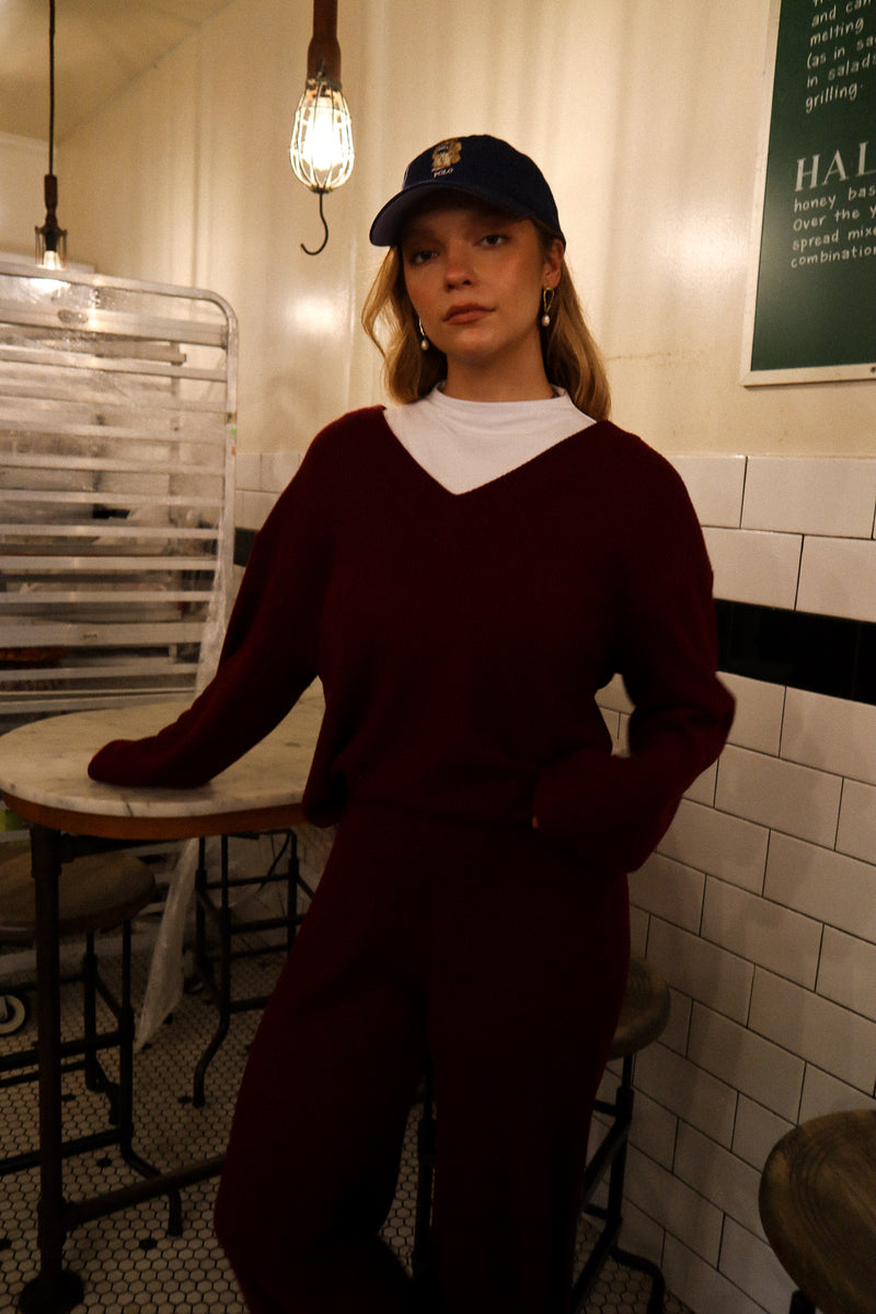 Pull encolure en V - Tricot bourgogne