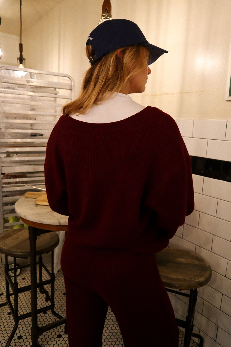 Pull encolure en V - Tricot bourgogne