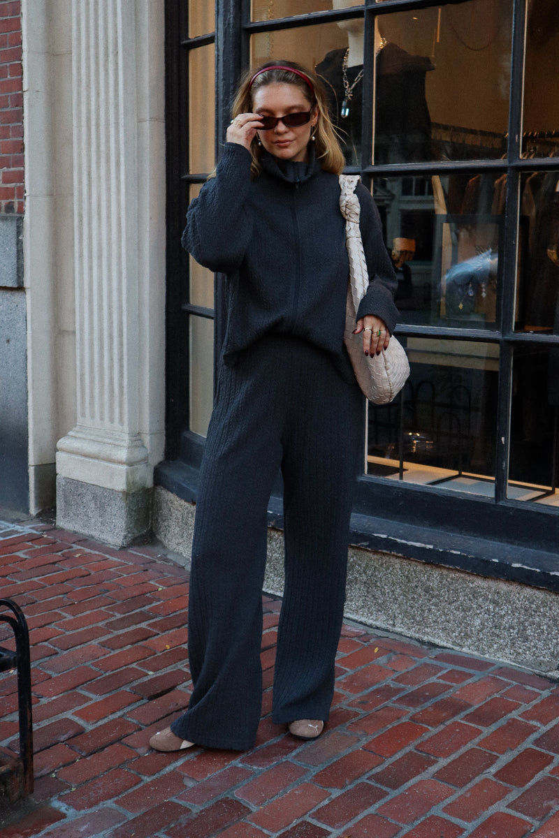 Pantalon droit - Tricot torsadé charcoal
