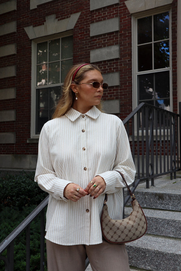 Chemise - Coton bio rayé beige