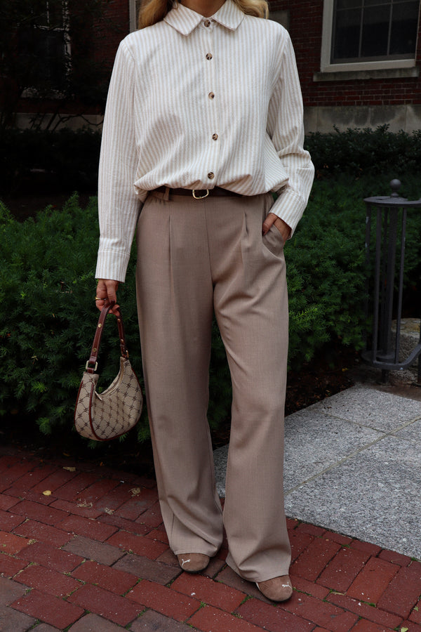 Pantalon droit à pince - Greige chiné
