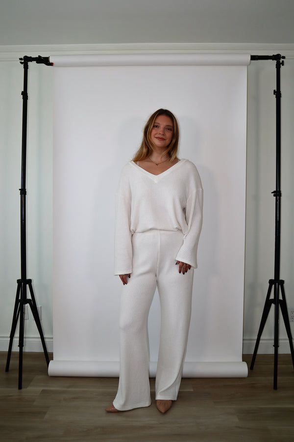 Pantalon droit - Tricot ivoire