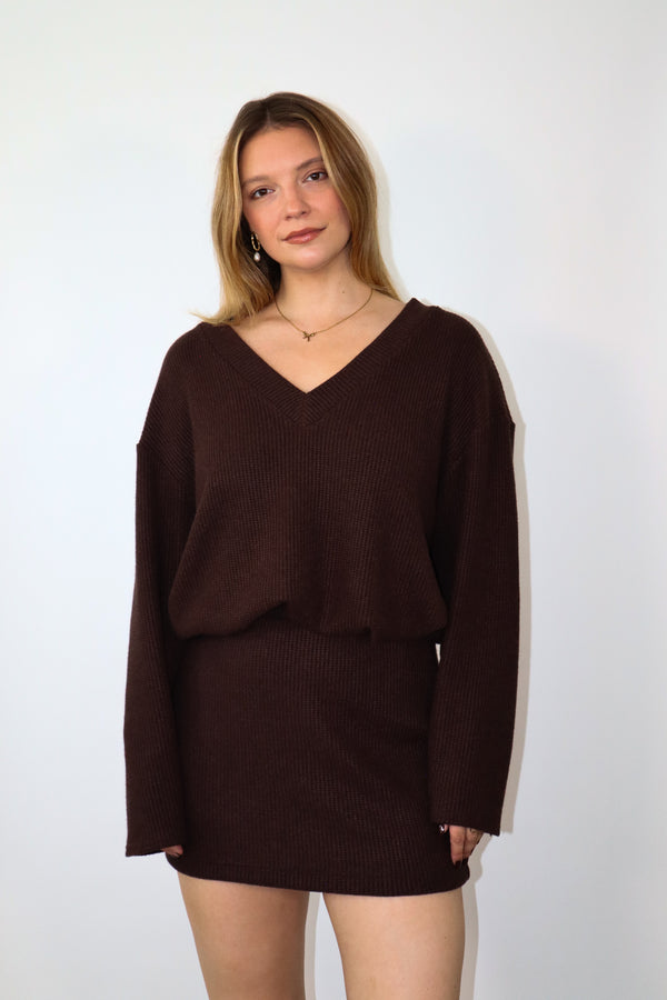 Pull encolure en V - Tricot espresso