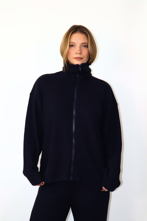 Cardigan à zip - Tricot marine