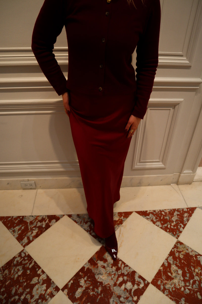 Jupe maxi - Satin rouge vin