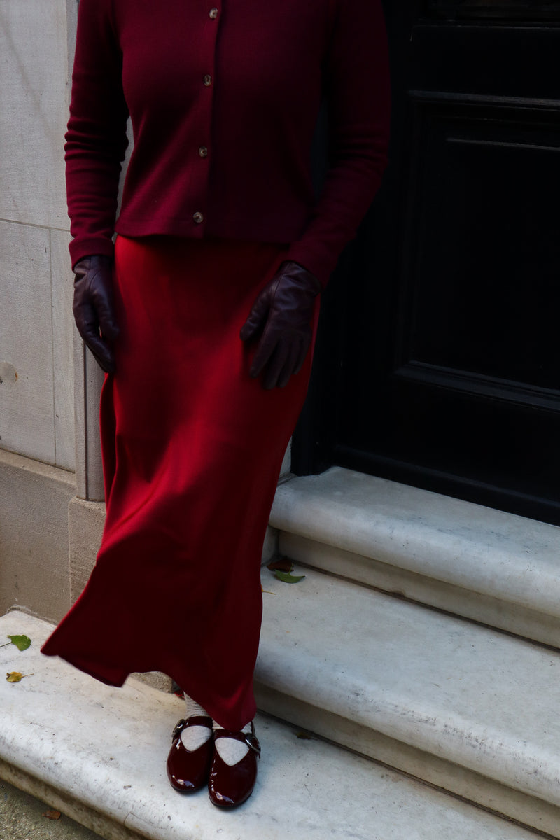 Jupe maxi - Satin rouge vin