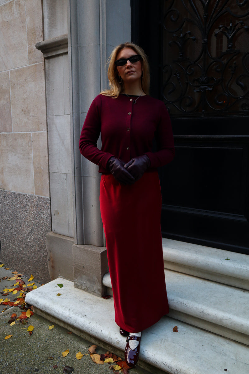 Jupe maxi - Satin rouge vin