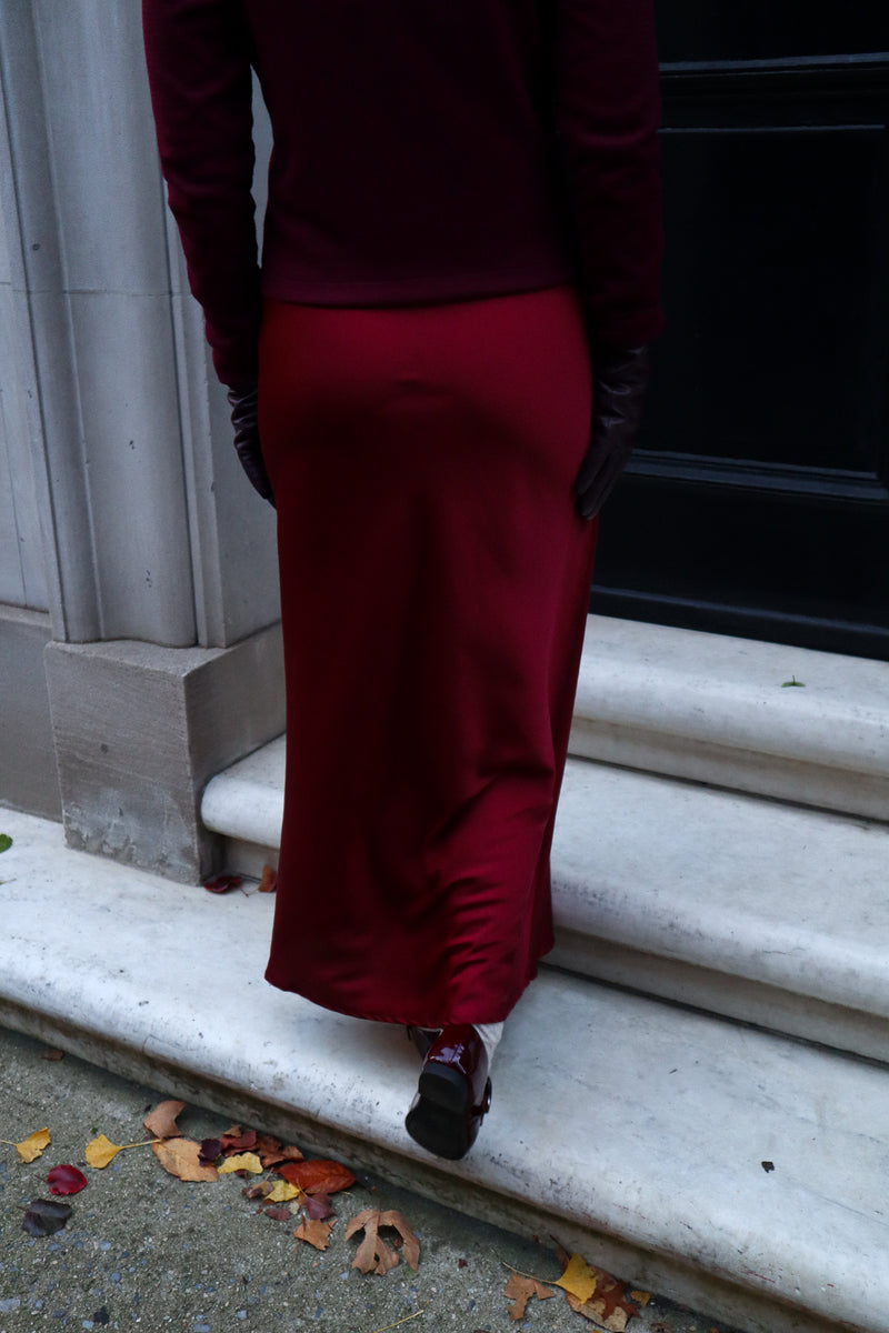 Jupe maxi - Satin rouge vin
