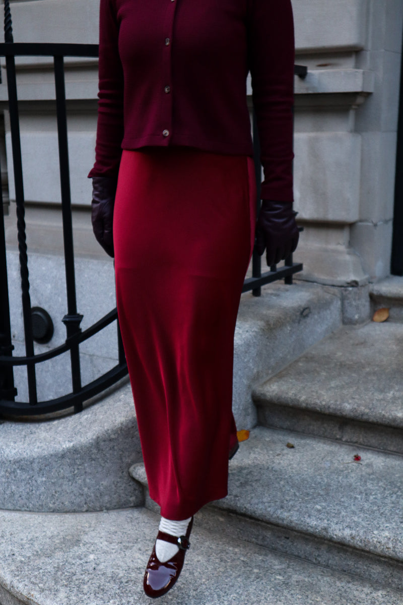 Jupe maxi - Satin rouge vin