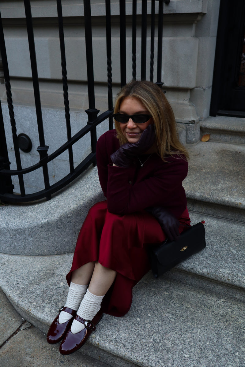 Jupe maxi - Satin rouge vin