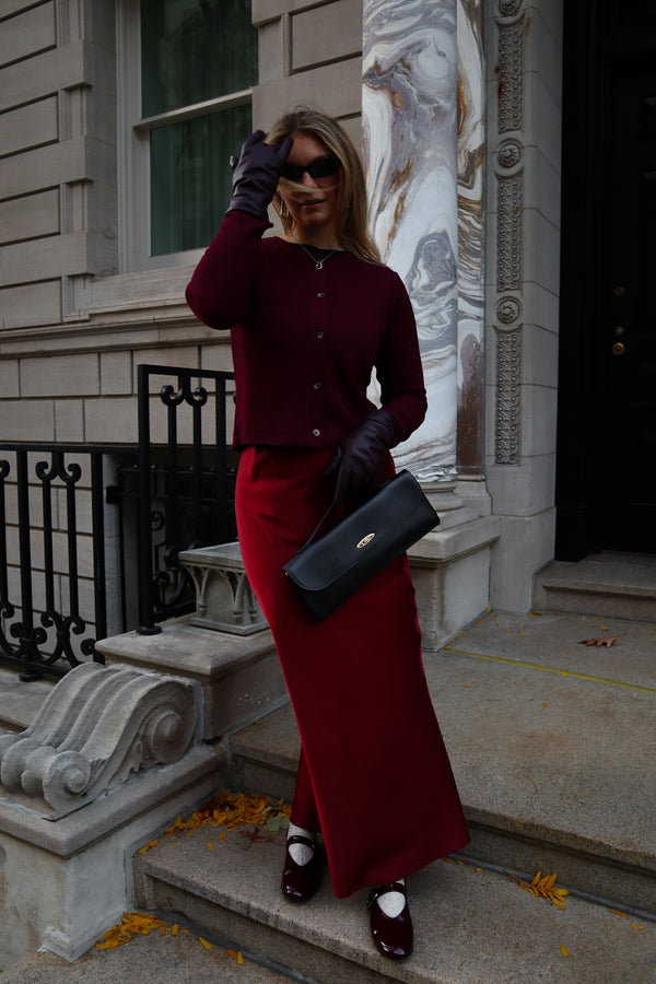 Jupe maxi - Satin rouge vin