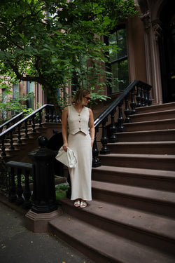 Maxi skirt with back slit - Natural linen