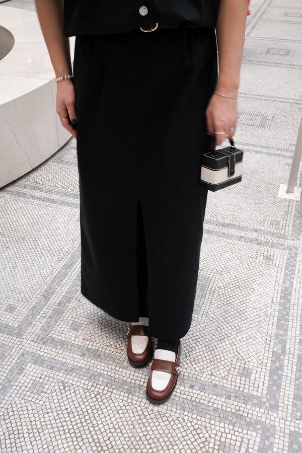 Maxi skirt with center slit - Black denim 