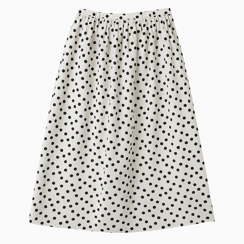 Jupe midi volumineuse à pois - Blanc