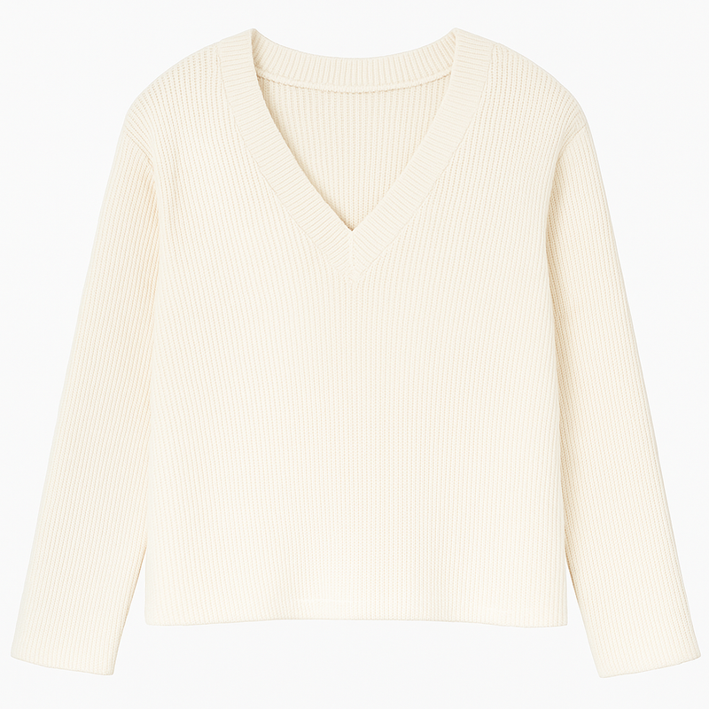 Pull encolure en V - Tricot ivoire
