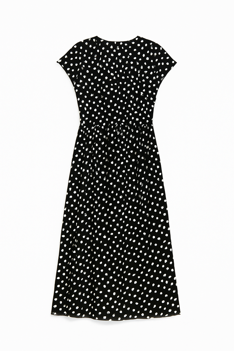 Robe midi volumineuse à pois - Noir