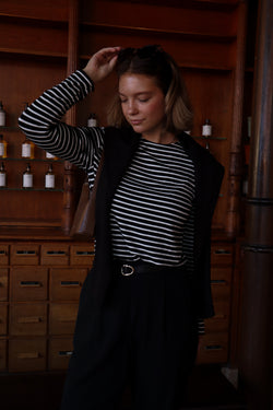 Long-sleeved sweater - Black striped bamboo 