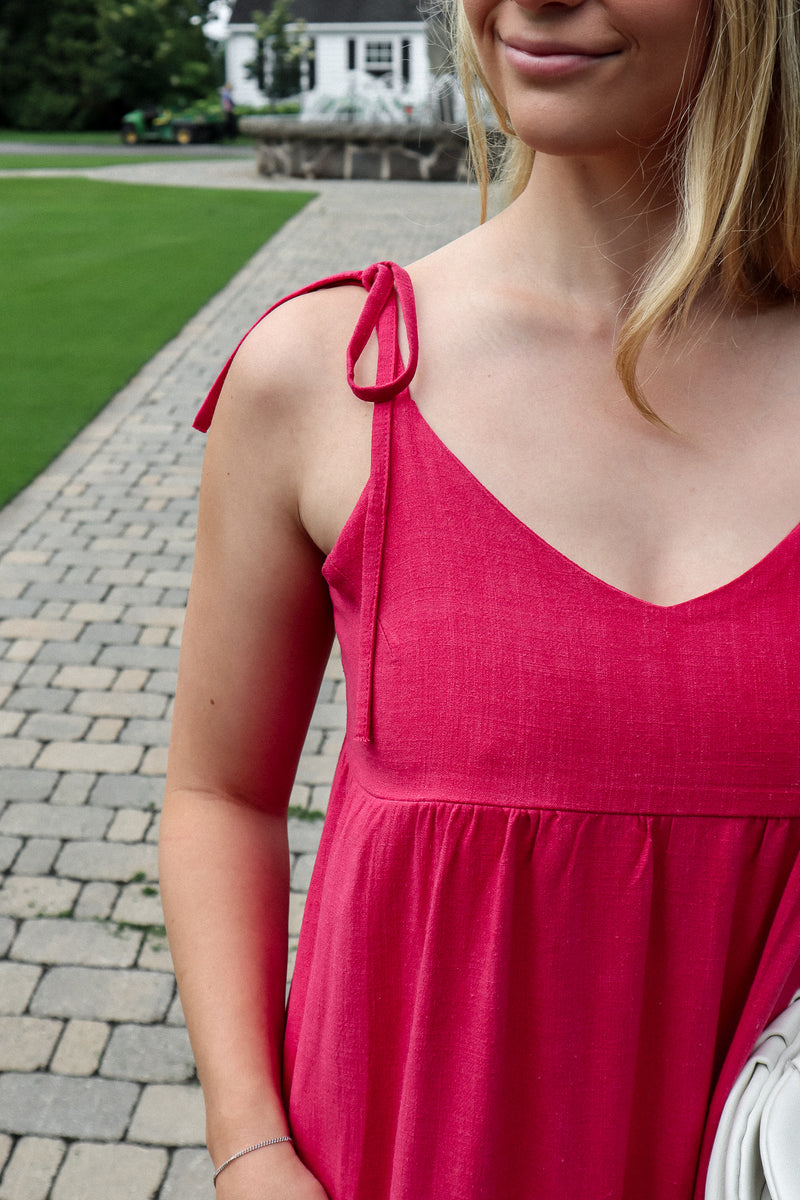 Long dress with straps - Pink linen 