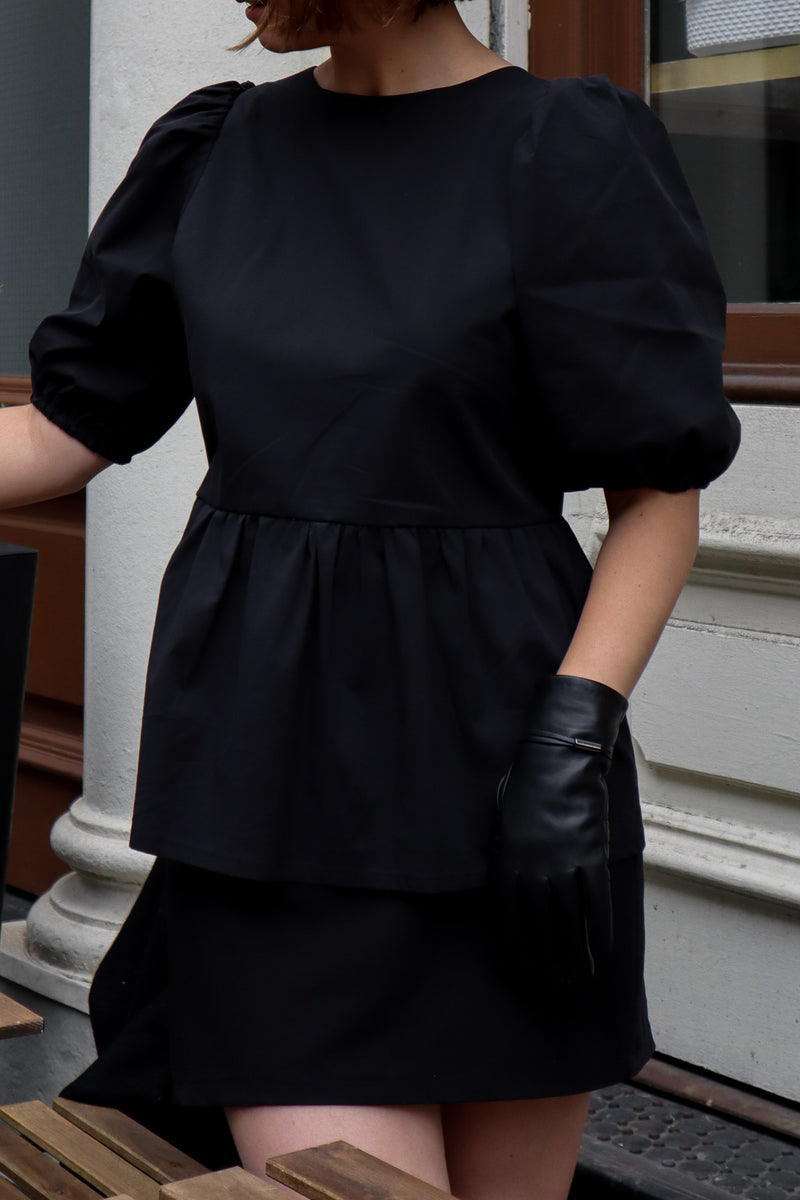 Blouse with puff sleeves - Black cotton 