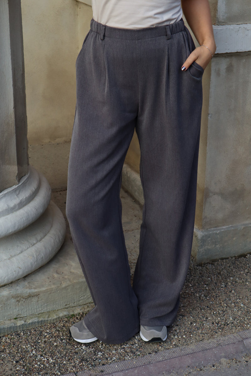 Pantalon droit à pince - Gris chiné