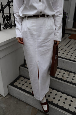 Maxi skirt with center slit - White denim 