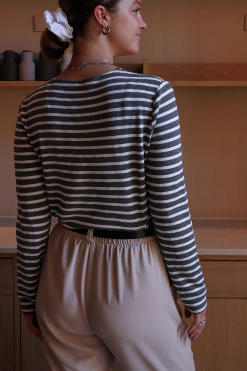 Long-sleeved sweater - Charcoal striped bamboo 