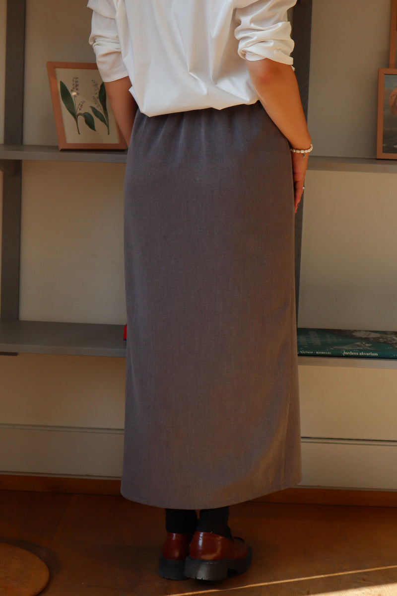 Jupe maxi à fente centrale - Gris chiné