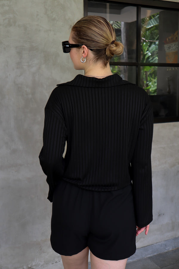 Ribbed Long Sleeve Shirt - Black