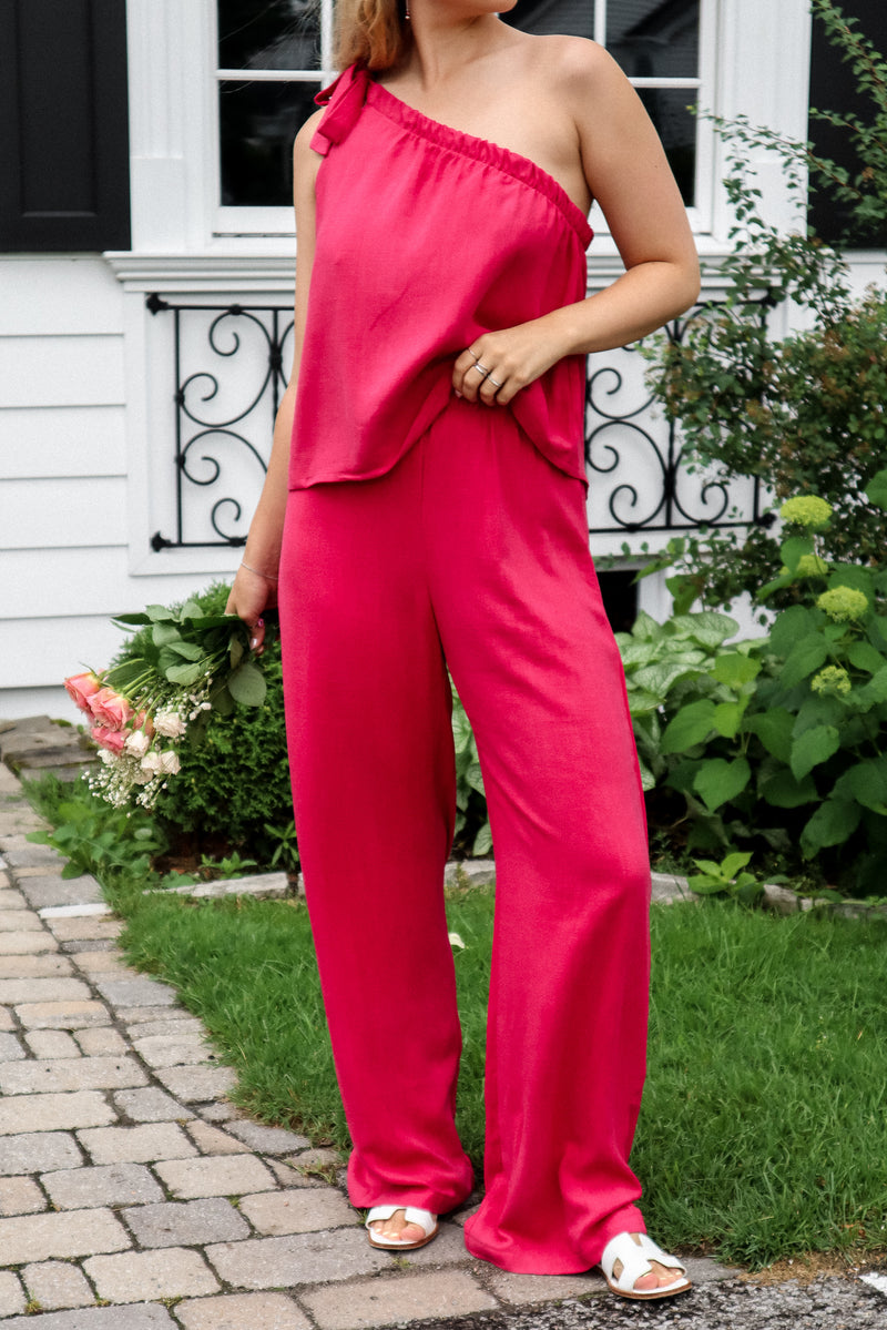 Camisole une bretelle - Lin rose