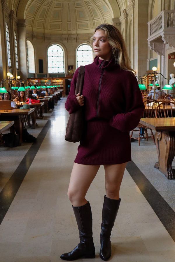 Cardigan à zip - Tricot bourgogne