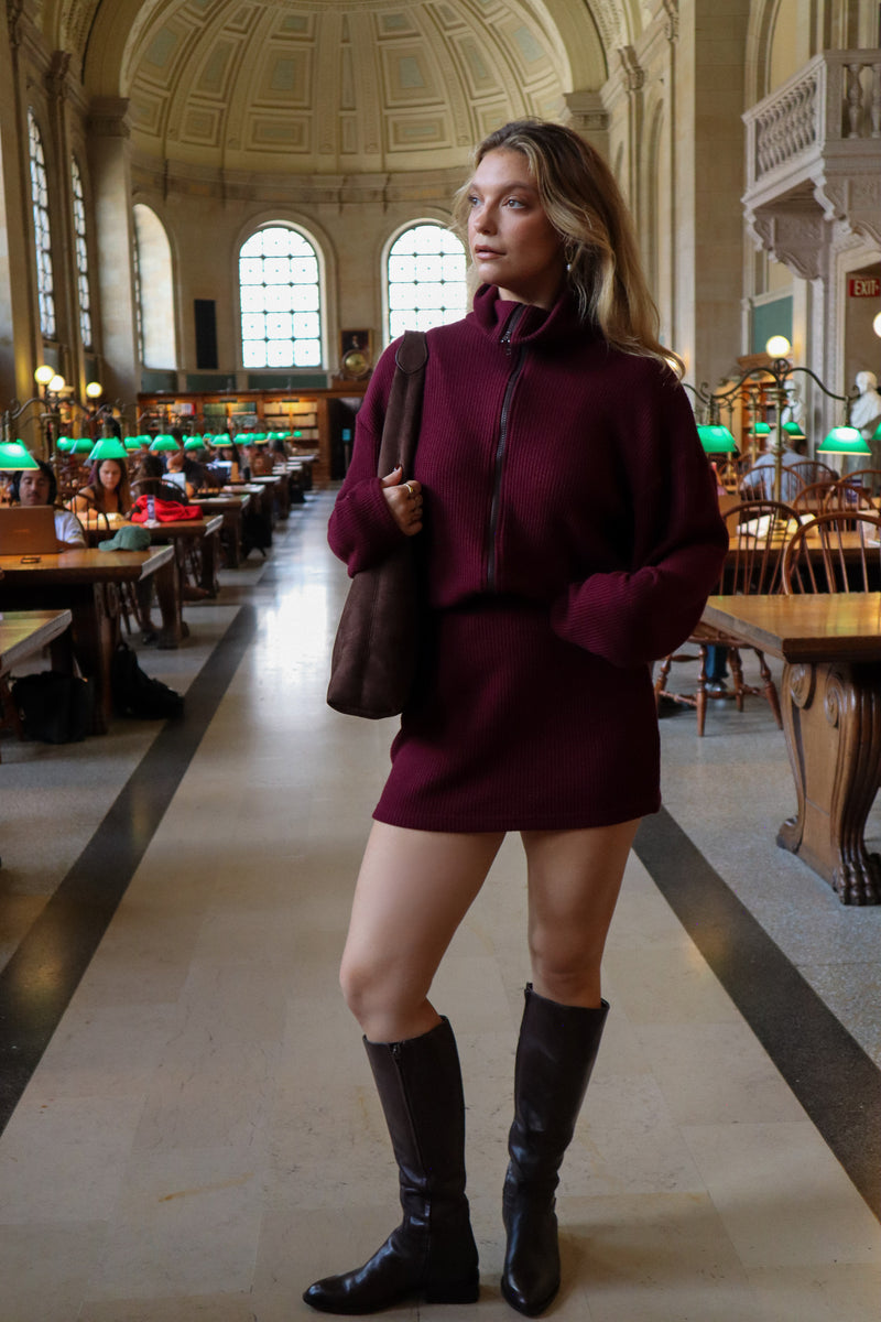 Cardigan à zip - Tricot bourgogne