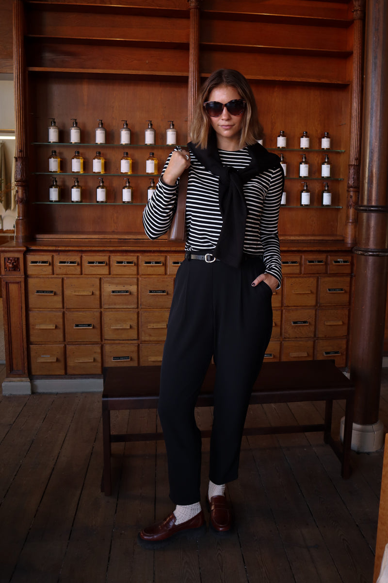 Long-sleeved sweater - Black striped bamboo 