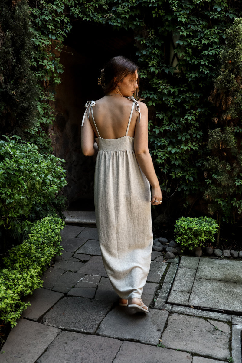 Long dress with straps - Natural linen 
