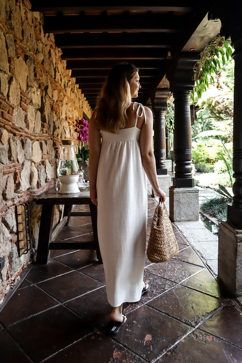 Long dress with straps - Ivory linen 